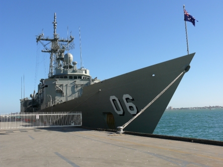 HMAS NEWCASTLE was also at the dock.